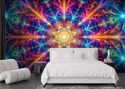 Abstract star symmetrical fractal background with vibrant psychedelic colors and cinematic lighting Wall mural