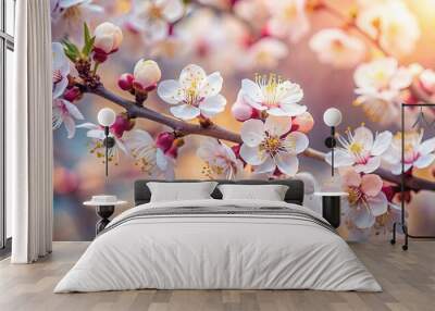 Close-up of delicate apricot flowers in bloom Wall mural