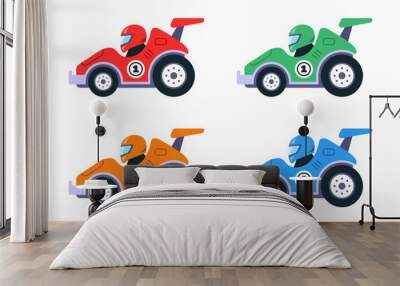 set of cute colored racing cars. flat vector illustration. Wall mural