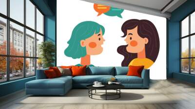 two girls meet and talk. friendly gatherings of women. flat vector illustration. Wall mural