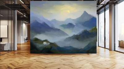 Mountains in the fog Wall mural