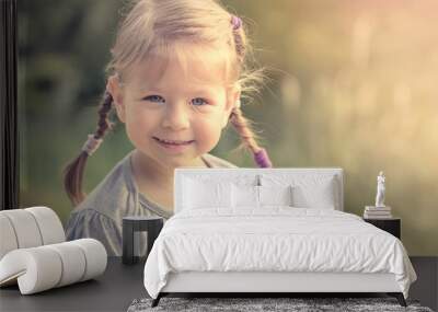 Portrait of a little cute smiling girl Wall mural