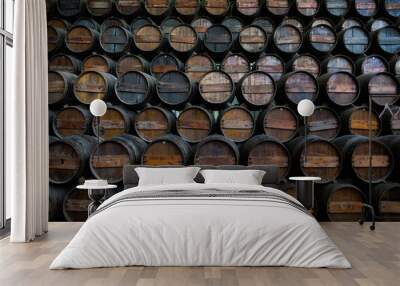 wine barrels stacked in the cellar of the quinta da bacalhoa Wall mural