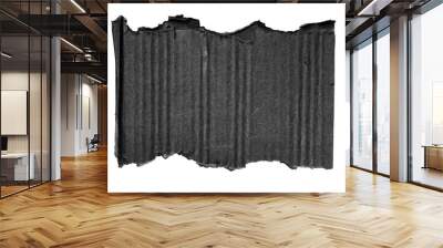 Black cardboard pieces textured background. carton ciece with copy cpace, ripped Kraft paper wallpaper, black wrapping vintage paper isolated top view Wall mural