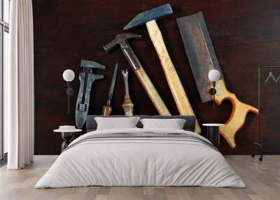 A selection of vintage wooden handled tools. Wall mural