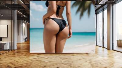 Back view of a bikini woman at the beach. Sexy woman's ass at the beach. Summer Holiday and Vacation Concept. Wall mural