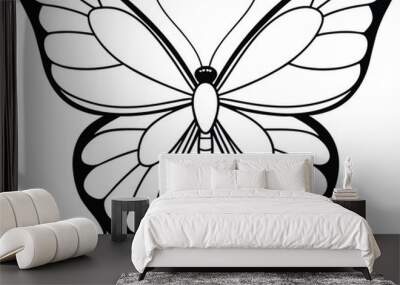 black butterfly line art vector illustration silhouette, Print Wall mural