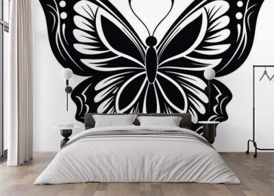 black butterfly vector illustration silhouette, Print Wall mural