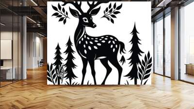 black deer vector illustration silhouette, Print Wall mural