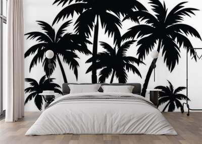 coconut palm tree silhouette, Print, vector Wall mural