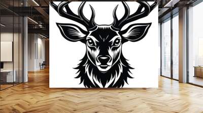 deer head black vector illustration silhouette, Print Wall mural