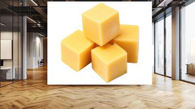 Cheddar cheese cubes isolated on a white background Wall mural