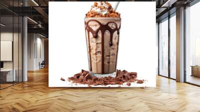 Chocolate milk shake isolated on transparent and white background Wall mural