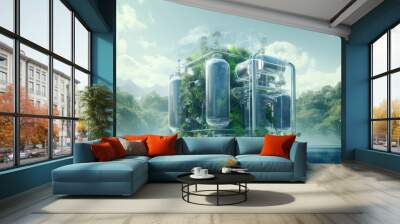 Clean hydrogen energy concept. Environment, eco friendly industry and alternative energy. futuristic technology for make sustainable envriormental by using artificial intelligence to reduce emission Wall mural