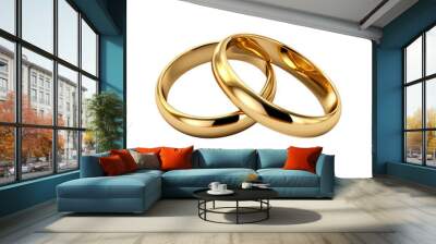 Golden wedding ring isolated on transparent a white background Wall mural