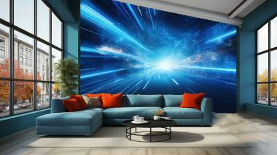 Light speed, hyperspace, space warp in blue background Wall mural