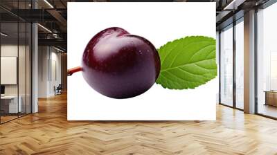 Plum with leaf isolated on transparent a white background Wall mural