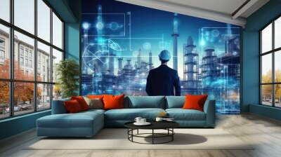 smart industry 4.0 technology concept, engineer using data and control networking for sustainable en Wall mural