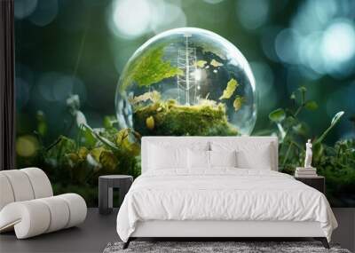 Solar energy, solar power, clean energy, green energy, alternative electricity source, sustainable resources concept. Environmental protection Wall mural