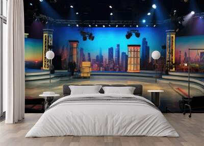 TV studio set in preparation. Large scale monitors background Wall mural