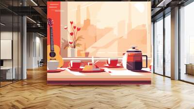 Coffee break in the cafe. Flat style vector illustration. Wall mural