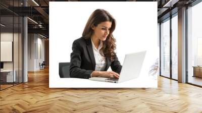 Set of corporate woman working on laptop in office isolated on a transparent background Wall mural