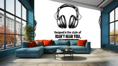 Set of Simple vector logo of headphones with text, black isolated on a transparent background Wall mural