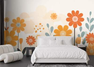 Cute floral background with flowers. Vector illustration in flat style. Wall mural