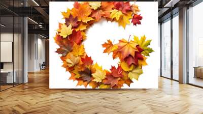 Autumn-inspired G letter with colorful leaves on transparent background Wall mural