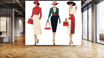 Fashionable women in full length with shopping bags. Vector illustration. Wall mural