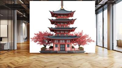 Amazing Japanese Pagoda 3d Isolated On White Background Wall mural