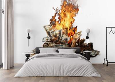  Pile of Money Burning  isolated on a transparent background, PNG . Wall mural