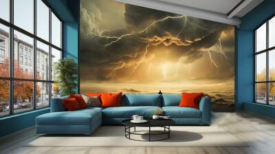 a man standing in the middle of a stormy sky. stormy sky wallpaper. Wall mural