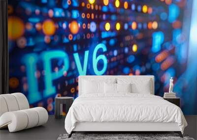 Digital blue matrix binary code forms the acronym IPv6 , symbolizing the concept of Internet Protocol version 6.
 Wall mural