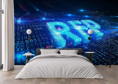 Digital blue matrix binary code forms the acronym RFP , symbolizing the concept of Request for Proposal.
 Wall mural