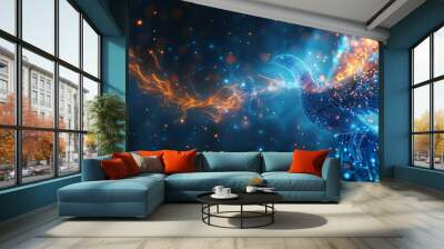 digital blue phoenix bird ,  ai into cybersecurity solutions, the ability to rise from challenges and safeguard digital infrastructures with proactive threat detection and response.   Wall mural