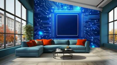 high-tech circuit board background, Abstract digital technology presentations, Electronic component, Digital infrastructure, Blue tech theme, Modern electronics evolution expansion. Wall mural