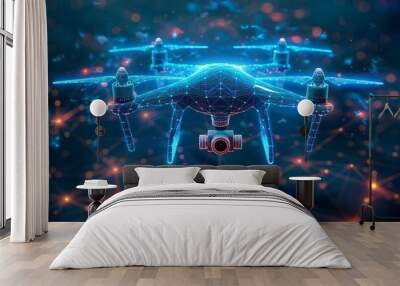 smart blue digital  hologram drone with camera , ai in aerial surveillance systems, autonomous flight navigation, remote sensing technologies, and disaster response coordination.
 Wall mural