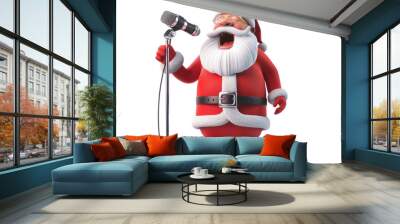 Cartoon Santa Claus singing on transparent background Wall mural