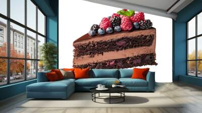 Chocolate berry cake slice on transparent background Wall mural