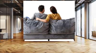 Couple sitting on couch, back view on transparent background Wall mural