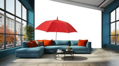 Hand holding red umbrella on transparent background Wall mural