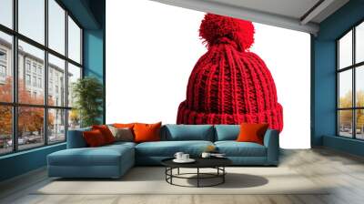 Red warm winter hat on transparent background Wall mural