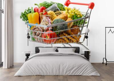 Shopping cart with food products Wall mural