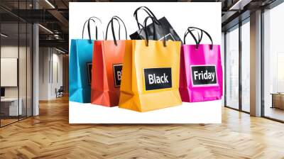 Text Black Friday sale shopping bags on transparent background Wall mural