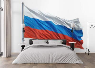 Waving Russia flag on a flagpole on transparent background Wall mural