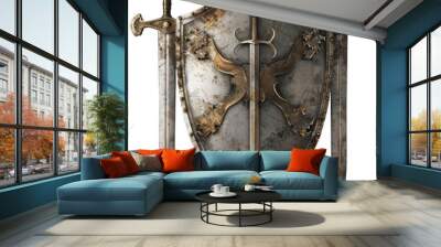 medieval sword and shield isolated on transparent background Wall mural