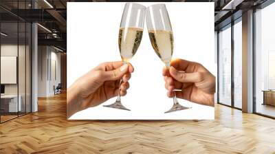 two hand hold a glasses of champagne isolated on transparent background Wall mural