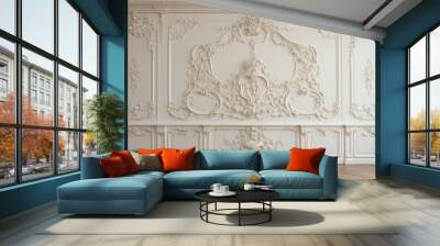 Luxury white wall design bas-relief with stucco mouldings roccoco element Wall mural