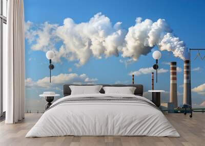 smoke billowing from a factory chimney in a large open field Wall mural